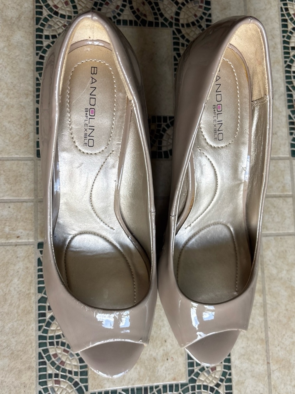 Bandolino Nude Patent Peep Toe Pumps